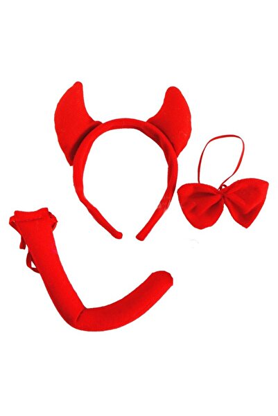 Pandoli Partidolu Taç Papyon Kuyruk Kırmızı Şeytan Kostüm Seti halloween
