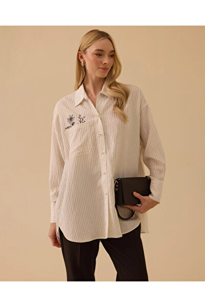 SCL Çizgili Nakış Detaylı Gömlek