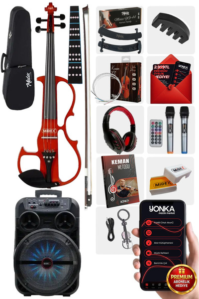 Midex RCZ-606RD-PAK Elektro Keman ve Şarjlı Hoparlör Anfi Mikrofon Seti