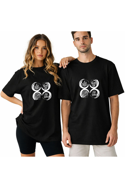 Kidilia تيشيرت بتصميم برقبة دائرية للجنسين مع صورة العناصر الأربعة