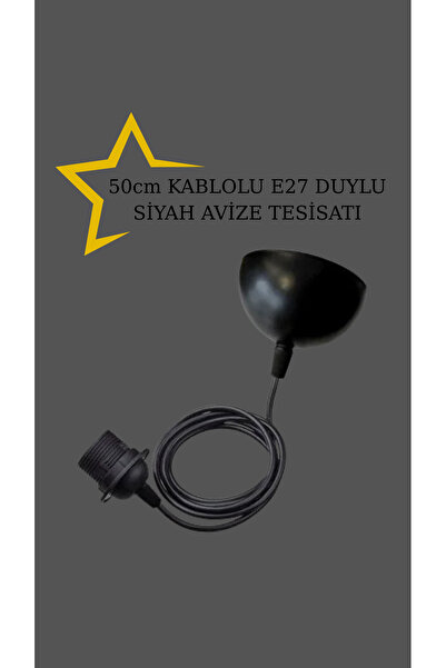 decory Siyah Avize Kablosu,Tekli Sarkıt avize duy kablo takımı E27 duylu