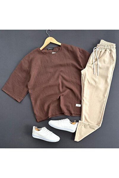 THEGENTMAN طقم بدلة رياضية بأكمام طويلة من قماش الكتان الخام Fkr