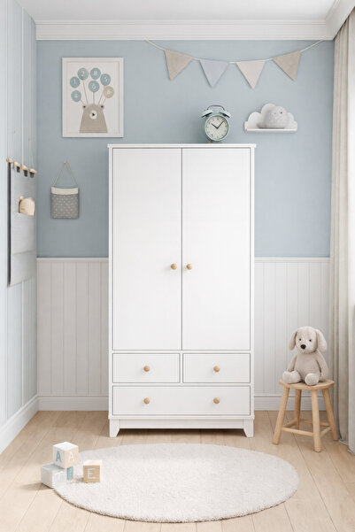 Koza %100 MDF Bonnie Beyaz 2 Kapılı Bebek & Çocuk Gardırop