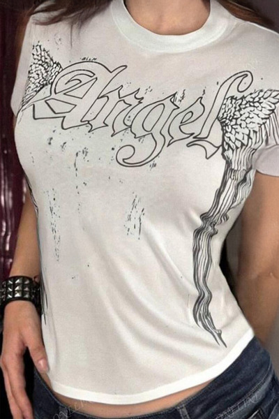 Köstebek Bela anđeoska krila gotički Y2K kratki rukav Skraćeni kroj