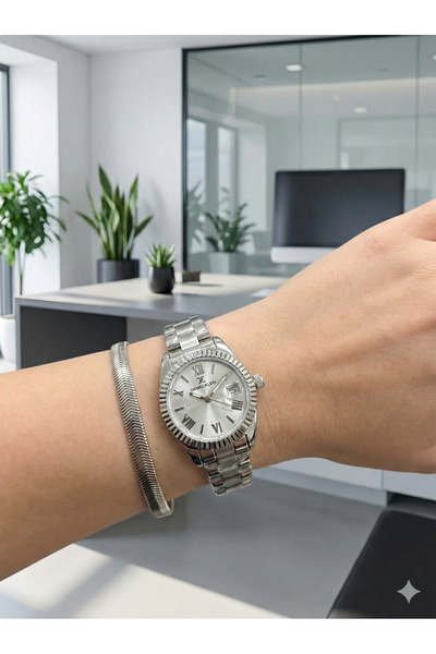 Daniel Klein Kadın Gümüş Renk, Taşlı Kadran, Takvimli Minimal Kol Saati, Gümü...