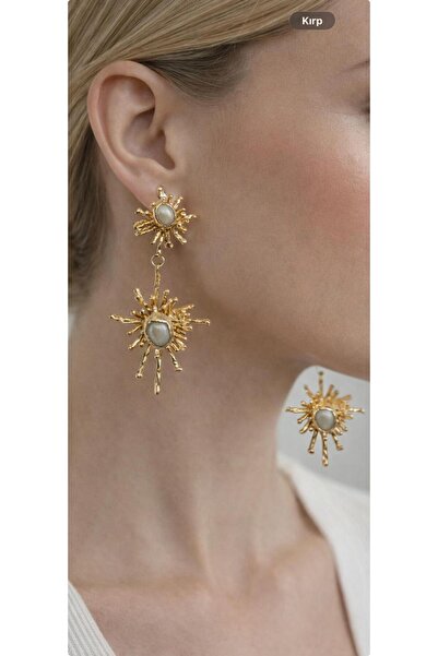 ZS Aksesuar Steel Pearl Detailed Sun Design Earrings