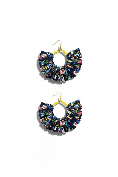 maia Navy Blue Color Floral Yellow Beads Design Dangle Earrings