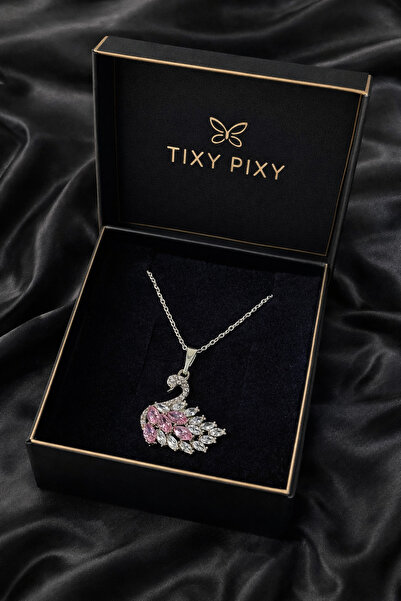 Tixy Pixy Pembe Zirkon Taşlı Kuğu Kolye Italyan Zincir Paslanmaz Çelik Kadın ...
