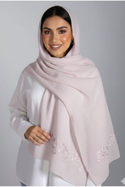 Veil Designer طرحة بوال الوان موف بقماش ياباني تطريز علي الطرفين ورد و اغصان ...