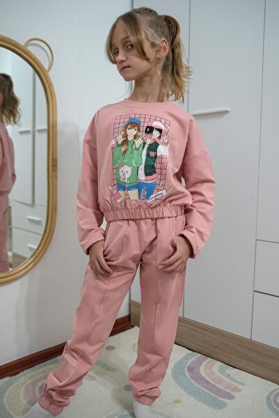 Breeze Σετ φόρμας για κορίτσια Glittery Girl Printed 8-12 ετών, Dusty Rose