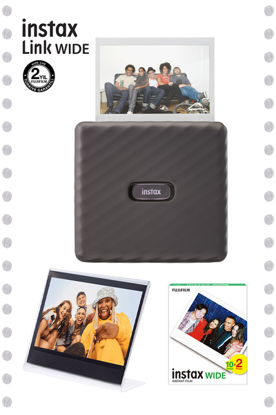 Fujifilm Instax Wide Link Gri Yazıcı 20li Film ve Pleksi Çerçeve