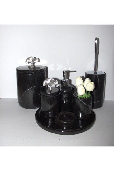 Akmera Home Toros Siyahı %100 Doğal Mermer 7 Parça Lüks Banyo Seti – Asil ve ...