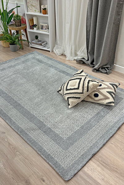 MYHOME HALI Nordi 11543-a Çerçeve Desenli Yıkanabilir Salon Mutfak Yolluk Gri...