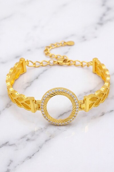 FerizZ Çeyrekli Çerçeve Bileklik Altın Kaplama Zirkon Taşlı Kelepçe BLZ-262