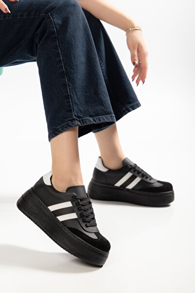 BAHRİNA Tenis de damă, negru, alb, cu talpă groasă