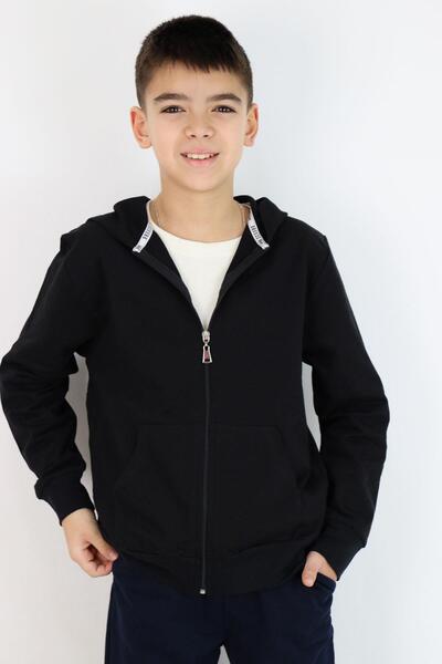 Breeze Boy's Cardigan Basic Hooded Zipper Cardigan 6-10 Years, Black