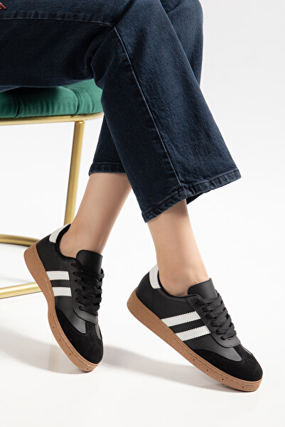 BAHRİNA Ženska crna koža sa belim šavovima, ležerna Patike