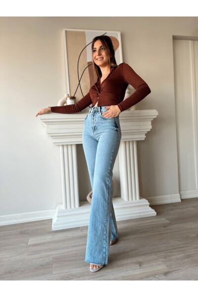 Ramrod Clara 90's Kar Yıkama Mavi Likralı Süper Yüksek Bel Salaş Jeans Palazz...