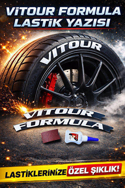 ASTUNİNG Vitour Formula Motosiklet Ve Otomobil Lastik Yazısı Kabartma Sticker Yapıştırma 8 Adet Set ASTSYN020