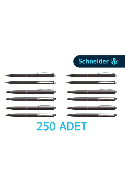 SCHNEIDER K15 Tükenmez Kalem (250 Adet) (siyah Renk) (mavi Refilli)