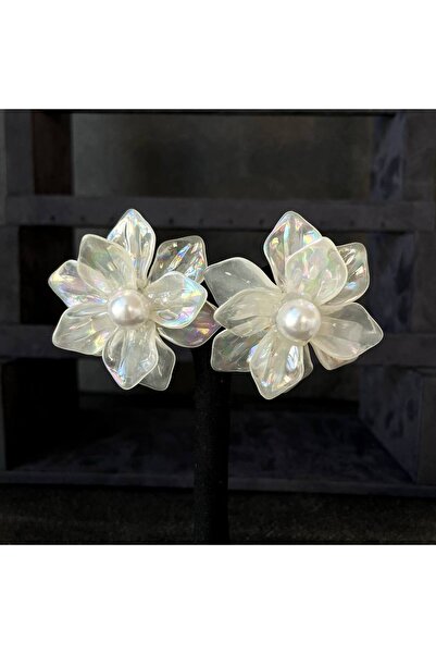 Luxiva أقراط زجاجية مزينة بالزهور وتفاصيل اللؤلؤ