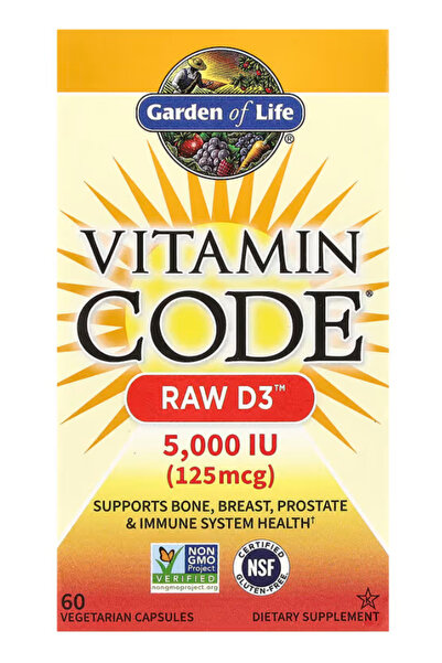 GARDEN OF LIFE Vitamin D3 5000 IU, Raw Whole Food Supplements with Chlorella,...