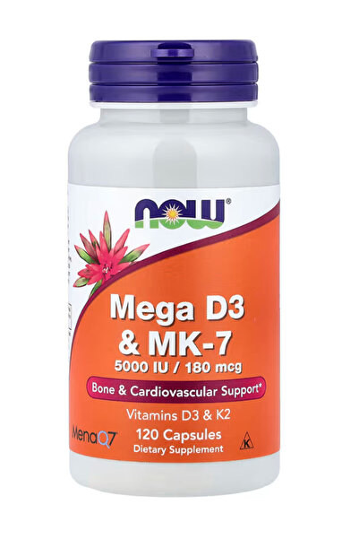 Now Foods Mega D-3 & MK-7, 5000 IU / 180 mcg, Bone & Cardiovascular Support K...