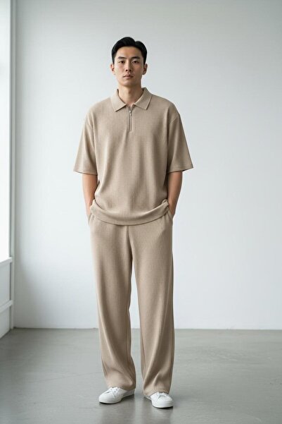 Altamira Erkek Bej Yarım Fermuarlı Ottoman Eşofman Takım