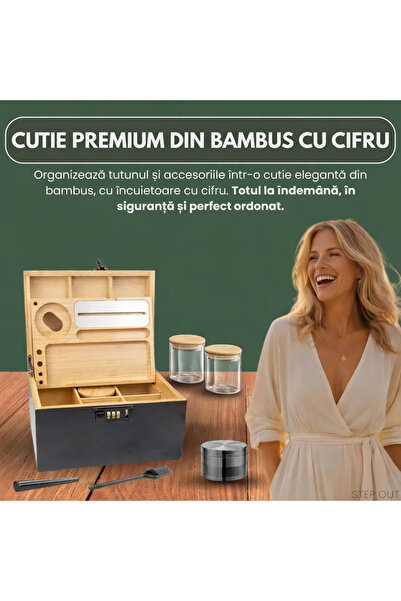 OEM Cutie pentru depozitarea hash cu cod, cutie pentru țigări din bambus cu accesorii