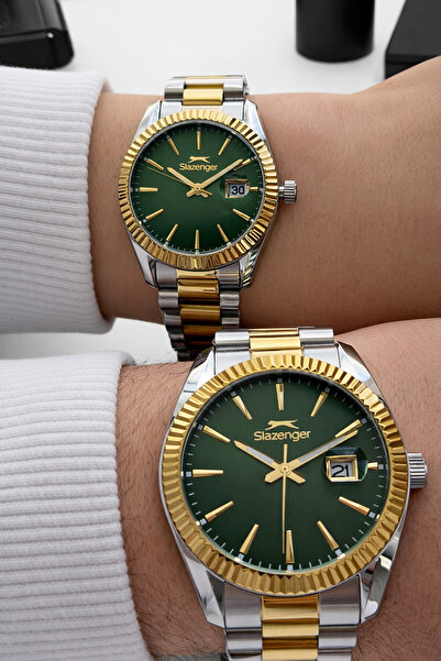 Slazenger ساعة مزدوجة مقاومة للماء بقوة 10 أوتوماتيكية للأزواج - سلك رجالي وح...