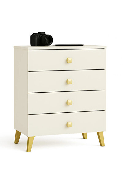 SERSIMO Comodă MOBI K-04, 4 sertare, 60x37x73 cm, bej cu auriu