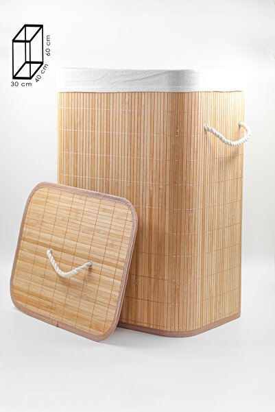 ANATOLİEN CONCEPT Bambu Dikdörtgen Kirli Çamaşır Sepeti Katlanabilir 44x39x62CM