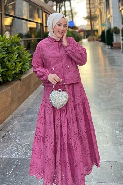 HİJABAYA Costum cu fustă cu detalii scoici