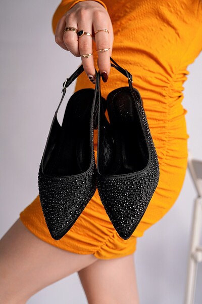 MUGGO Syros Pearl Stone Embellished Pointed Toe Open Back Women's Heeled Shoes