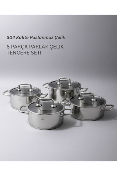 Senz 8 Parça Parlak Çelik Tencere Seti
