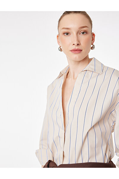 Koton Cotton Regular Fit Long Sleeve Buttoned Striped Poplin Shirt