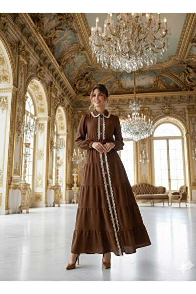 newmisal Women's Lace-Detail Buttoned Dress