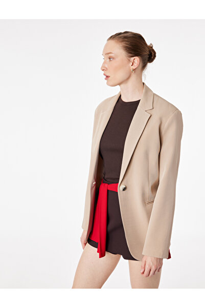 Koton Wide Collar Buttoned Blazer Jacket with Pocket Detail