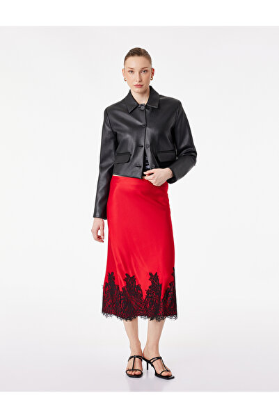 Koton Lace Detailed Midi Satin Skirt