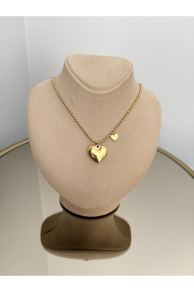 Top Zincir Gold Çelik Kalp Kolye