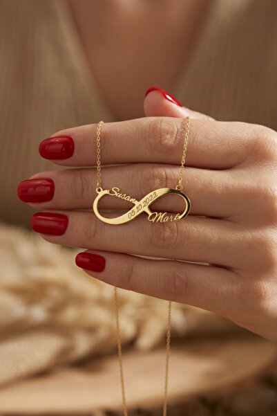 saramary 925 Ayar Orjinal Gümüş Kişiye Özel İsimli Tarihli Sonsuzluk Gold Ren...