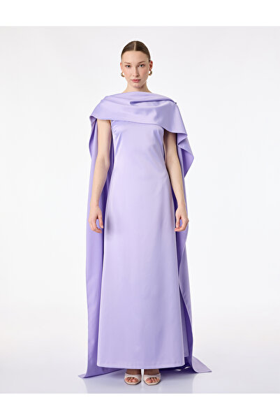 Koton Düz Kesim Kısa Kollu Kayık Yaka Uzun Saten Abiye Elbise