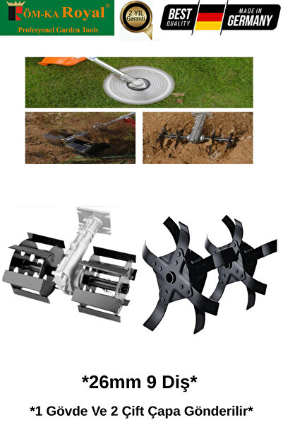 Royal Motorlu Tırpan 2 Adet Toprak Çapalama Aparatı 26MM 9 Diş