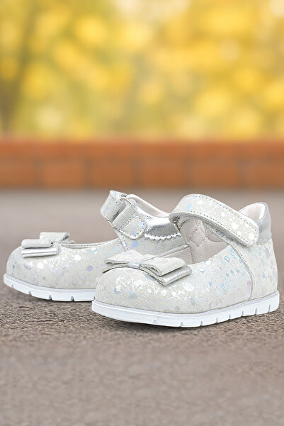Rakerplus Silver Patterned Genuine Leather Baby Girl Ballerina Shoes