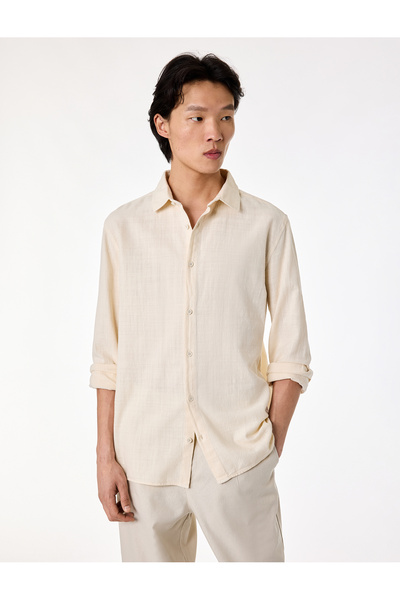 Koton قميص قطني بقصة عادية وياقة كلاسيكية وأزرار وأكمام طويلة