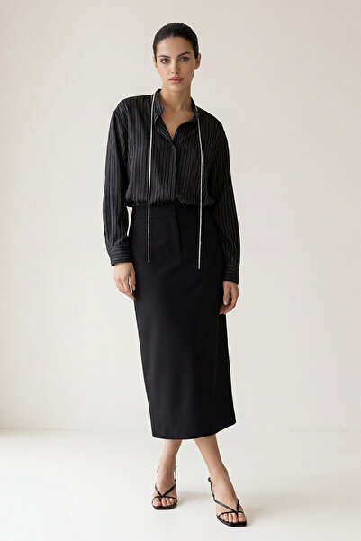 Setre Black Pencil Cut Skirt with Hidden Closure and Zipper Detail