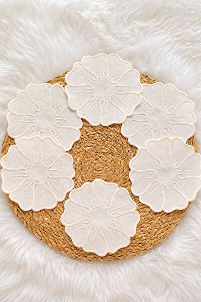 Mora Tekstil مجموعة من 6 مناديل مطرزة بالزهور - مناديل من قماش الكتان للقهوة ...