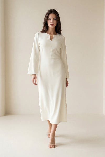 Setre Крем Довга сукня з довгими рукавами, з поясом на талії, з аксесуарами