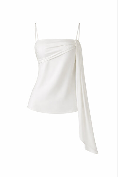 Setre Cream Chiffon Detailed Thin Strap Blouse