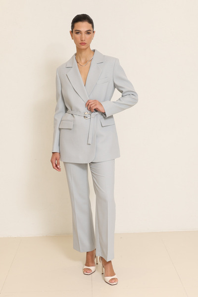 Setre Bebe Mavi Belden Kemer Detaylı Ceket & Rahat Kesim Pantolonlu Takım